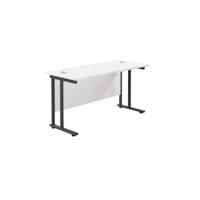 Twin Upright Rectangular Desk: 600mm Deep  1400X600 White/Black