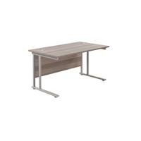 Twin Upright Rectangular Desk: 800mm Deep (FSC) 1400X800 Grey Oak/Silver