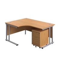 Twin Upright Left Hand Radial Desk + Mobile 2 Drawer Pedestal (FSC) 1600X1200 Nova Oak/Silver
