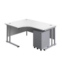 Twin Upright Left Hand Radial Desk + Under Desk Steel Pedestal 3 Drawers (FSC) 1600X1200 White/Silver