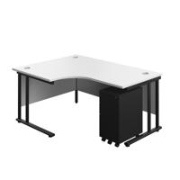Twin Upright Left Hand Radial Desk + Slimline Steel Pedestal 3 Drawers (FSC) 1600X1200 White/Black