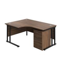 Twin Upright Left Hand Radial Desk + High Mobile Pedestal 3 Drawer (FSC) 1600X1200 Dark Walnut/Black