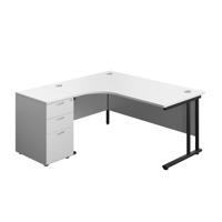 Twin Upright Left Hand Radial Desk + Desk High 3 Drawer Pedestal (FSC) 1600X1200 600mm Deep Pedestal White/Black