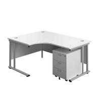 Twin Upright Left Hand Radial Desk + Mobile 3 Drawer Pedestal (FSC) 1600X1200 White/Silver