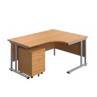 Twin Upright Right Hand Radial Desk + Mobile 2 Drawer Pedestal (FSC) 1600X1200 Nova Oak/Silver