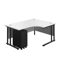 Twin Upright Right Hand Radial Desk + Slimline Steel Pedestal 3 Drawers (FSC) 1600X1200 White/Black