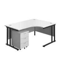 Twin Upright Right Hand Radial Desk + Mobile 3 Drawer Pedestal (FSC) 1600X1200 White/Black