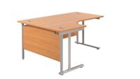Twin Upright Left Hand Radial Desk  1600X1200 Beech/Silver