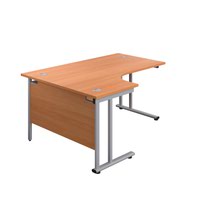 1600X1200 Twin Upright Left Hand Radial Desk Beech-Silver + Desk High Ped