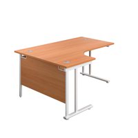 1600X1200 Twin Upright Left Hand Radial Desk Beech-White + Desk High Ped