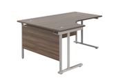 Twin Upright Left Hand Radial Desk (FSC) 1600X1200 Dark Walnut/Silver