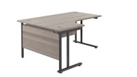 Twin Upright Left Hand Radial Desk  1600X1200 Grey Oak/Black