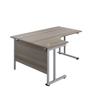 1600X1200 Twin Upright Left Hand Radial Desk Grey Oak-Silver + Desk High Ped