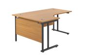 Twin Upright Left Hand Radial Desk (FSC) 1600X1200 Nova Oak/Black