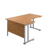 1600X1200 Twin Upright Left Hand Radial Desk Nova Oak-Silver + Desk High Ped