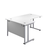 1600X1200 Twin Upright Left Hand Radial Desk White-Silver + Desk High Ped