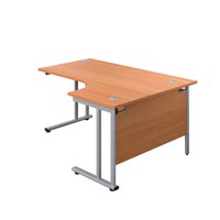 1600X1200 Twin Upright Right Hand Radial Desk Beech-Silver + Desk High Ped