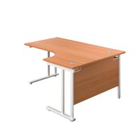 1600X1200 Twin Upright Right Hand Radial Desk Beech-White + Desk High Ped