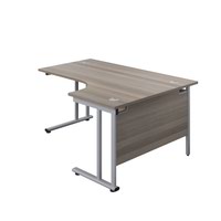 1600X1200 Twin Upright Right Hand Radial Desk Grey Oak-Silver + Desk High Ped