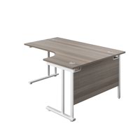 1600X1200 Twin Upright Right Hand Radial Desk Grey Oak-White + Desk High Ped