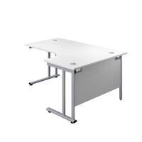 1600X1200 Twin Upright Right Hand Radial Desk White-Silver + Desk High Ped