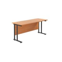 Twin Upright Rectangular Desk: 600mm Deep  1600X600 Beech/Black
