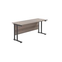 Twin Upright Rectangular Desk: 600mm Deep  1600X600 Grey Oak/Black