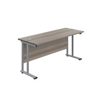 1600X600 Twin Upright Rectangular Desk Grey Oak-Silver