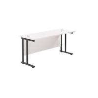 Twin Upright Rectangular Desk: 600mm Deep  1600X600 White/Black