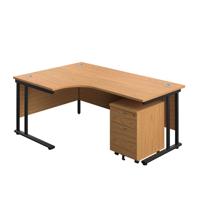 Twin Upright Left Hand Radial Desk + Mobile 2 Drawer Pedestal  1800X1200 Nova Oak/Black