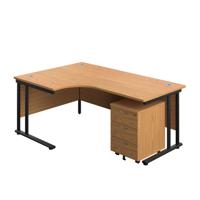 Twin Upright Left Hand Radial Desk + Mobile 3 Drawer Pedestal  1800X1200 Nova Oak/Black