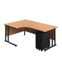 Twin Upright Left Hand Radial Desk + Slimline Steel Pedestal 3 Drawers  1800X1200 Nova Oak/Black
