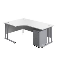 Twin Upright Left Hand Radial Desk + Slimline Steel Pedestal 3 Drawers  1800X1200 White/Silver