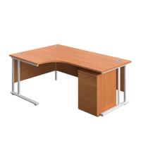Twin Upright Left Hand Radial Desk + High Mobile Pedestal 3 Drawer  1800X1200 Beech/White