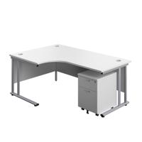 Twin Upright Left Hand Radial Desk + Mobile 2 Drawer Pedestal  1800X1200 White/Silver