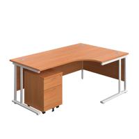 Twin Upright Right Hand Radial Desk + Mobile 2 Drawer Pedestal  1800X1200 Beech/White