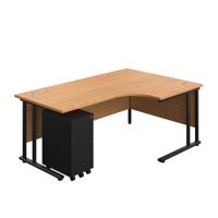 Twin Upright Right Hand Radial Desk + Slimline Steel Pedestal 3 Drawers  1800X1200 Nova Oak/Black