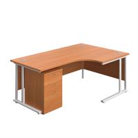 Twin Upright Right Hand Radial Desk + High Mobile Pedestal 3 Drawer  1800X1200 Beech/White