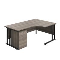 Twin Upright Right Hand Radial Desk + High Mobile Pedestal 3 Drawer  1800X1200 Grey Oak/Black