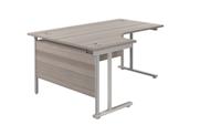 Twin Upright Left Hand Radial Desk (FSC) 1800X1200 Grey Oak/Silver
