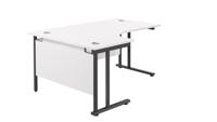 Twin Upright Left Hand Radial Desk  1800X1200 White/Black