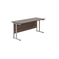 Twin Upright Rectangular Desk: 600mm Deep (FSC) 1800X600 Dark Walnut/Silver