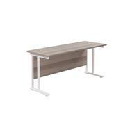 Twin Upright Rectangular Desk: 600mm Deep (FSC) 1800X600 Grey Oak/White