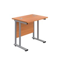 800X600 Twin Upright Rectangular Desk Beech-Silver