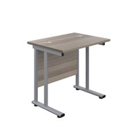 800X600 Twin Upright Rectangular Desk Grey Oak-Silver