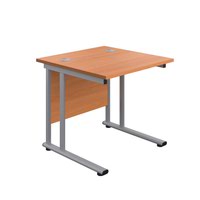 800X800 Twin Upright Rectangular Desk Beech-Silver