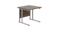 Twin Upright Rectangular Desk: 800mm Deep (FSC) 800X800 Dark Walnut/Silver