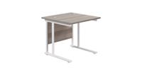 Twin Upright Rectangular Desk: 800mm Deep (FSC) 800X800 Grey Oak/White