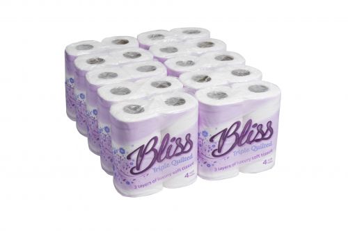 Bliss 3Ply Ultra Soft Luxury Toilet Rll 110mm 52mm Core 170 Sheets Case 40 3P