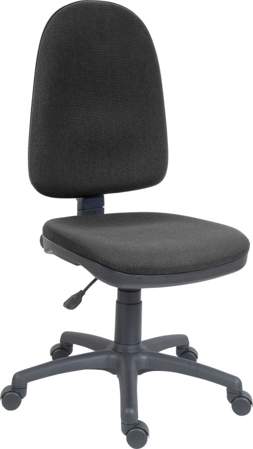 Teknik Office Price Blaster High Back Charcoal Fabric Operator chair with durable nylon base. Accepts optional arm rests.
